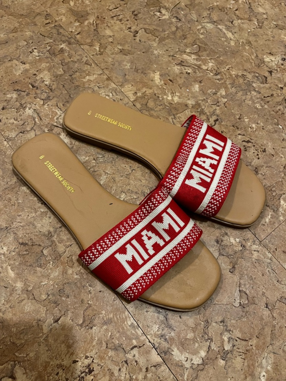 Urban Planet Red and Tan 'MIAMI' Slide Sandals